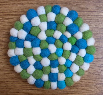 羊毛氈 球球 手工 餐墊 隔熱墊 鍋墊 20cm 藍+綠