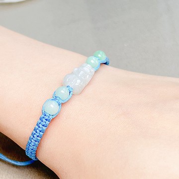 【招財神獸】冰種翡翠貔貅編織手鍊| 天然緬甸玉翡翠 | 送禮