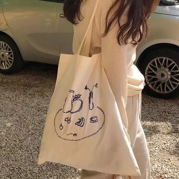 🔥品質超好🔥日係布包  手提帆布包 帆布袋 側背包 韓國ins風官網衕款薄棉坯布袋百搭休閒抽象印花單肩包環保購物袋