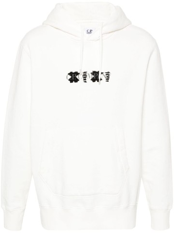 C.P. Company - flocked-logo cotton hoodie - men - Cotton - XL - White