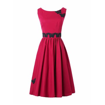 復古氣質名媛小香風洋裝禮服紅色收腰顯瘦大擺赫本蓬蓬裙女連衣裙