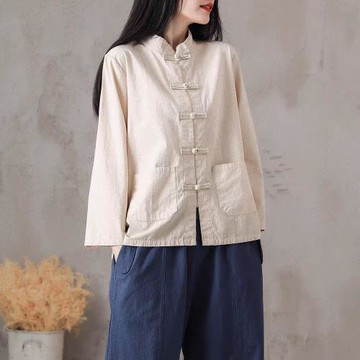 中式上衣女民國風復古茶藝服裝男女同款棉麻唐裝禪意中國風襯衫秋