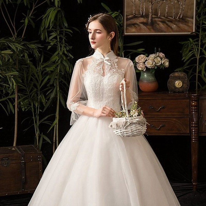 格安ドレス白ウエディングドレス二次会ドレス結婚式花嫁ウェディングドレス袖あり編み上げタイプフォーマルレースおしゃれ 通販 Lineポイント最大0 5 Get Lineショッピング