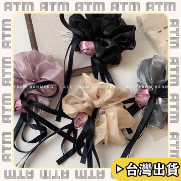 🔥臺灣出貨🔥可開發票✅輕飾時光氣質韓版新款粉色玫瑰花朵蝴蝶結高馬尾髮圈甜美時尚百搭頭飾髮飾