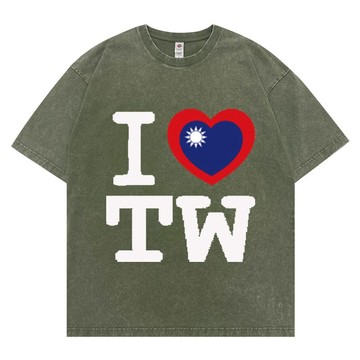 I LOVE TW 我愛台灣 國旗版 中華隊 國慶 應援 紀念T 水洗短T 短袖 穿搭 潮流 寬鬆落肩 水洗短袖上衣