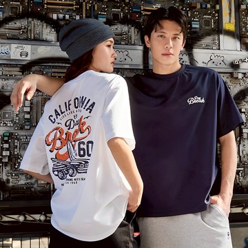 【Hang Ten】中性款-韓國同步款-寬鬆黎明海灘印花短袖T恤(多色選)