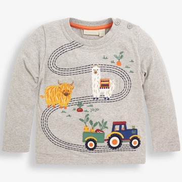 英國 JoJo Maman BeBe - 嬰幼兒100%純棉長袖上衣-開心牧場