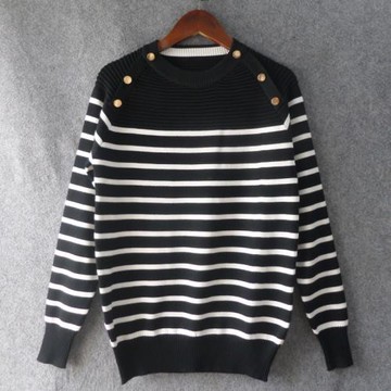 圓領條紋長袖套頭春秋針織上衣