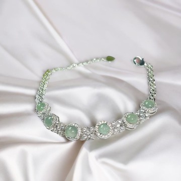 冰種翡翠蛋面手鍊 925純銀 | 天然A貨翡翠 | 送禮