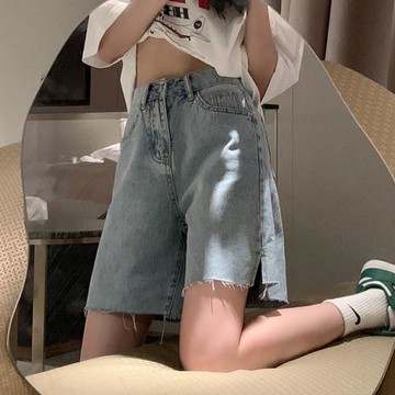 夏季薄款寬松高腰顯瘦開叉五分褲