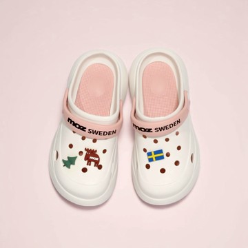 moz瑞典 駝鹿 小饅頭 厚底增高 輕量兩穿 防水 洞洞鞋/涼拖鞋-白/粉