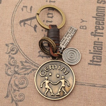 手工編制十二星座鑰匙扣雙子座包包掛飾品個性簡約合金車掛件