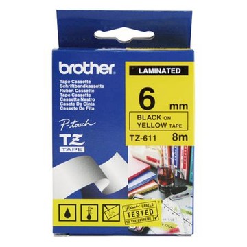 兄弟牌brother護貝標籤帶/黃底黑字/6mmx8M/TZE-611