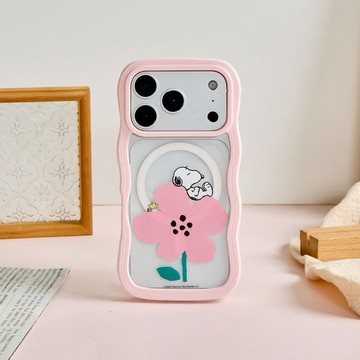 SNOOPY史努比躺在花花上雲朵波波MagSafe iPhone手機殼