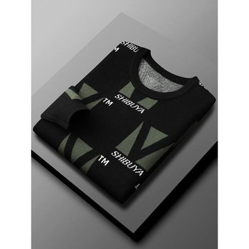 圓領毛衣男潮新款秋冬季潮流韓版刺繡個性寬松加厚長袖針織衫男士