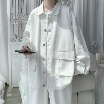 牛仔外套男大口袋工裝夾克ins潮牌寬松翻領上衣男士秋裝休閑衣服