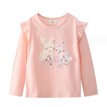 花布兔子長袖上衣 薄長袖 女童 兒童 童裝 橘魔法 現貨【BB6299】
