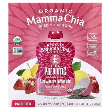 Mamma Chia, 有機奇亞益生元 Squeeze，活力零食，草莓檸檬水，4 袋，每袋 3.5 盎司（99 克）