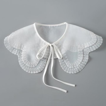 雙層歐根紗繡花假領子減齡娃娃領裝飾領外搭毛衣領小披肩韓版百搭