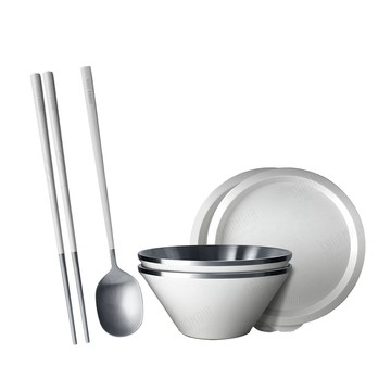 一品川流 SADOMAIN 仙德曼雙層304不鏽鋼笠形湯碗-附蓋-20cm-2入-霧白+316不鏽鋼餐具組-4套入