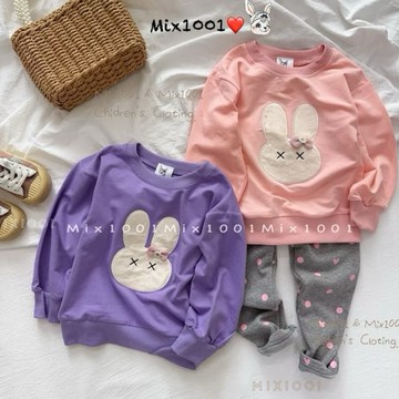 🌈✨mix1001蝴蝶結小兔絨毛繡線造型上衣✨兒童造型羅紋上衣 5-17