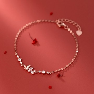 Sweet Air  通體純銀 S925純銀 輕奢鑲鑽蝴蝶純銀手鍊 Y2345 唯美蝴蝶水鑽手環