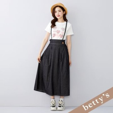betty’s貝蒂思 愛心刺繡吊帶牛仔長裙 (黑色)