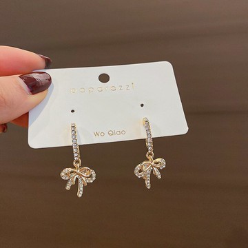 925銀針鑲鉆滿鉆蝴蝶結耳環韓國甜美氣質百搭耳墜網紅簡約耳飾