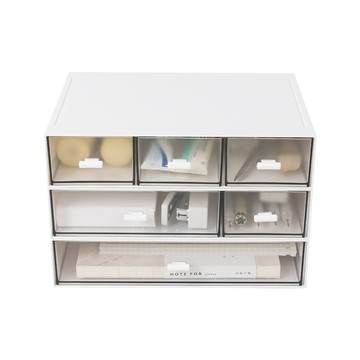 樂嫚妮 桌面收納三件組/辦公文具/可堆疊收納/A5尺寸-(3色)單格+雙格+三格-白