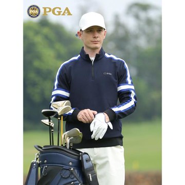 美國PGA 高爾夫男長袖T恤春季加絨英倫風上衣男裝服裝polo衫
