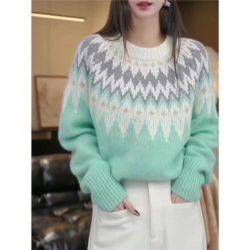 (免運)歐貨高級感費爾島毛衣女2025秋冬新款寬松溫柔慵懶風加厚針織衫