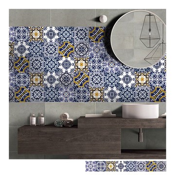 復古花磚壁貼 S款 歐風自黏壁紙 瓷磚牆貼 磁磚貼紙 踢腳線 防水