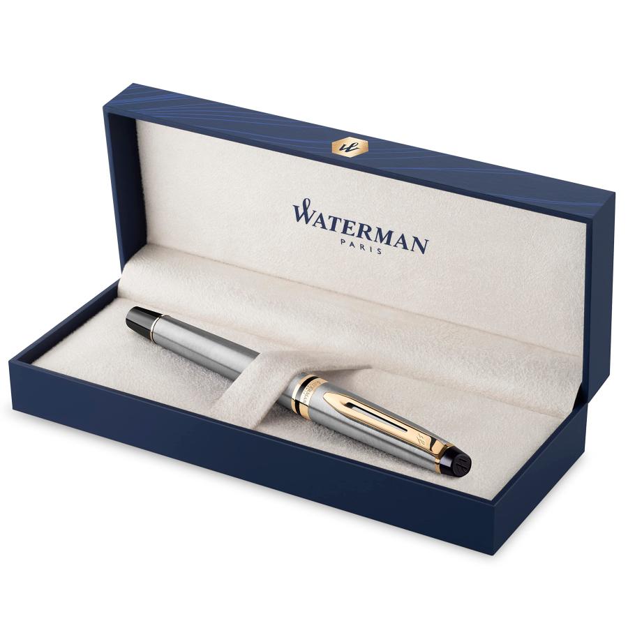 Waterman Expert Gift Box includes Medium Nib Gold Trim Fountain Pen Stainless Steel 万年筆 (並行輸入品)[並行輸入品]