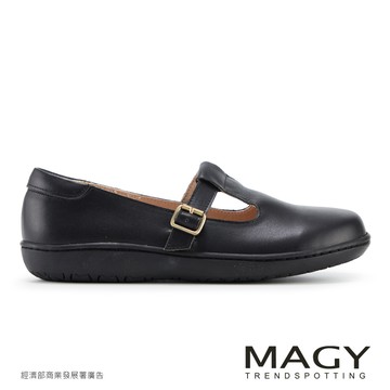 MAGY 簡約復古舒適真皮瑪莉珍平底鞋 黑色  #15801