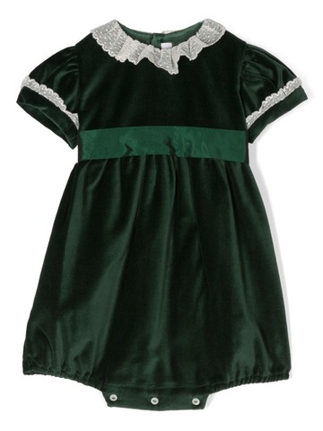 Mariella Ferrari - lace-trim velvet shorties - kids - Cotton/Acetate/Viscose - 6 mth - Green