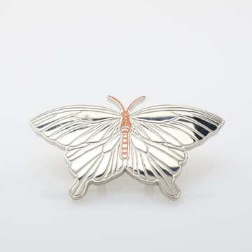 HERMES 愛馬仕 銀色金屬 橘色漆面 Papillon Twilly 絲巾環 【二手名牌BRAND OFF】