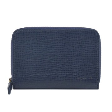 agnes b.仿樹壓紋ㄇ型零錢夾-深藍
