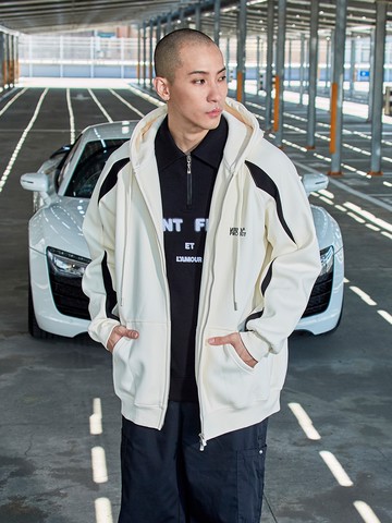 撞色拼接棉質連帽薄外套