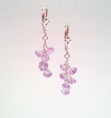 天然紫水晶銀槓桿鎖耳针