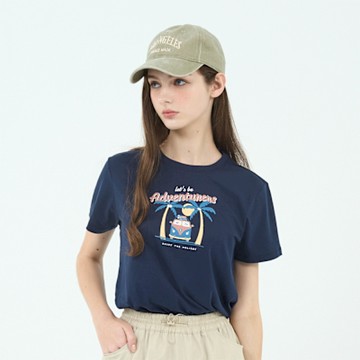 GIORDANO 女裝夏日印花短袖上衣 - 46 深藍