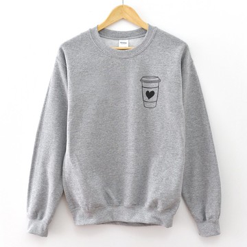 左胸 COFFEE HEART 大學T 中性 灰色 男女咖啡愛心秋冬聖誕禮物