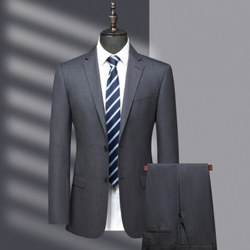 羊毛男士西服套裝中年高端中年男士商務正裝婚禮服西裝免燙外套鑫弘-錦衣華服