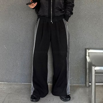 正韓時髦寬版前側線條抽繩棉料運動長褲 3色 YUPPIE 預購商品 1103