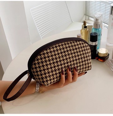 【化妝包】CQ思珂 千鳥格帆布便攜手提包(隨機)