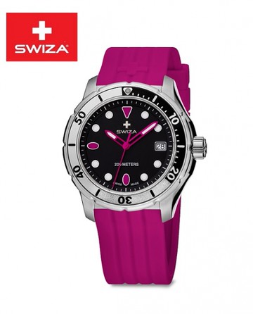 【Swiza】瑞莎 WAT.0431.1001 泰迪斯系列潛水石英女錶 矽膠錶帶 粉 35MM
