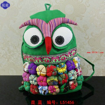 特色云南民族風雙肩背包兒童動物桶包布藝可愛卡通貓頭鷹包包戶外