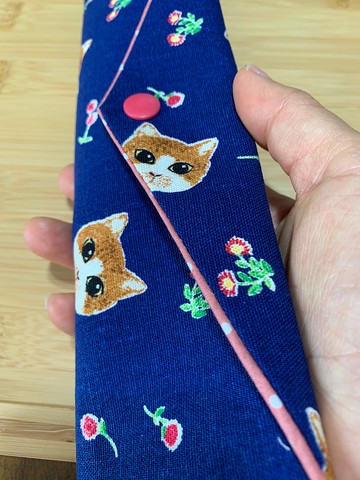 文青風環保純棉筷袋 ~ 萌貓寫真  動人寶石藍 日本 潮物 收納 手