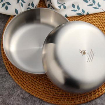 小怪獸18-10不銹鋼加厚盤子16CM菜碟子淺口飯碗水果盤干果零食碟