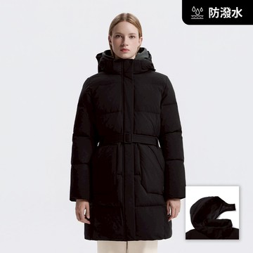 【鵝絨】女裝 中長版 可拆式連帽 羽絨外套 - 黑色