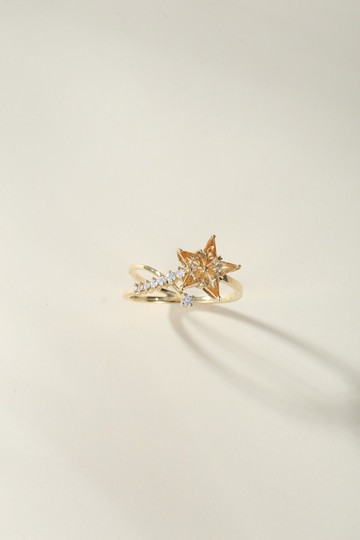 0.72ct限量金星黃色剛玉天然鑽石五芒星星彗星18k金藍寶石戒指